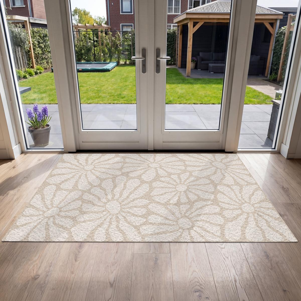 FUSSMATTE Floral - Druck - Beige - Braun - Minimalistisch Schmutzfangmatte 180x120 cm - Sandfarben, Kunststoff (180/0.4cm) - MuchoWow