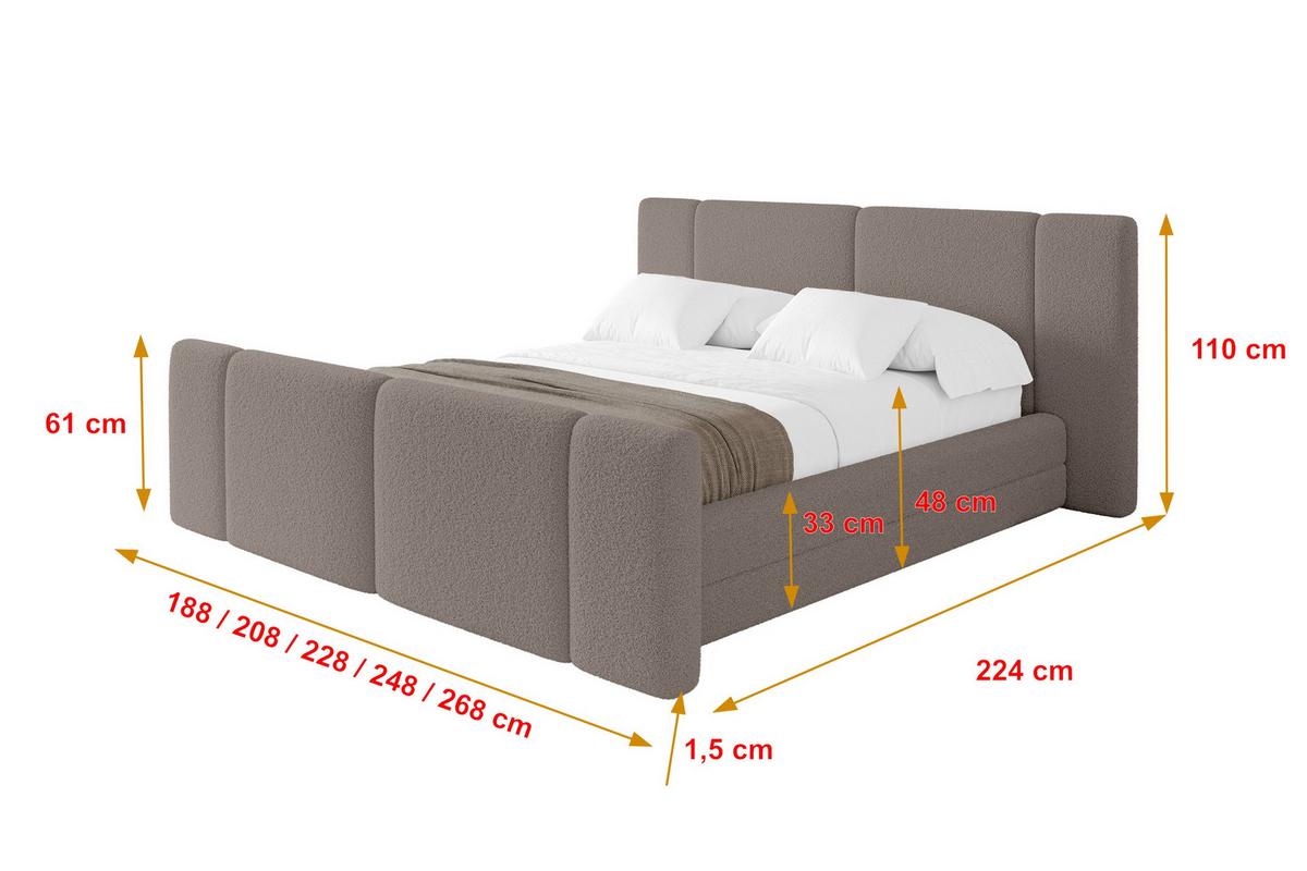 POLSTERBETT mit Bettkasten, Fußteil und Lattenrost, Bett mit Matratze H3/H4 - TEVO-Z 140x200 Braun - Braun, Holzwerkstoff/Textil (140/200cm) - ALTDECOR