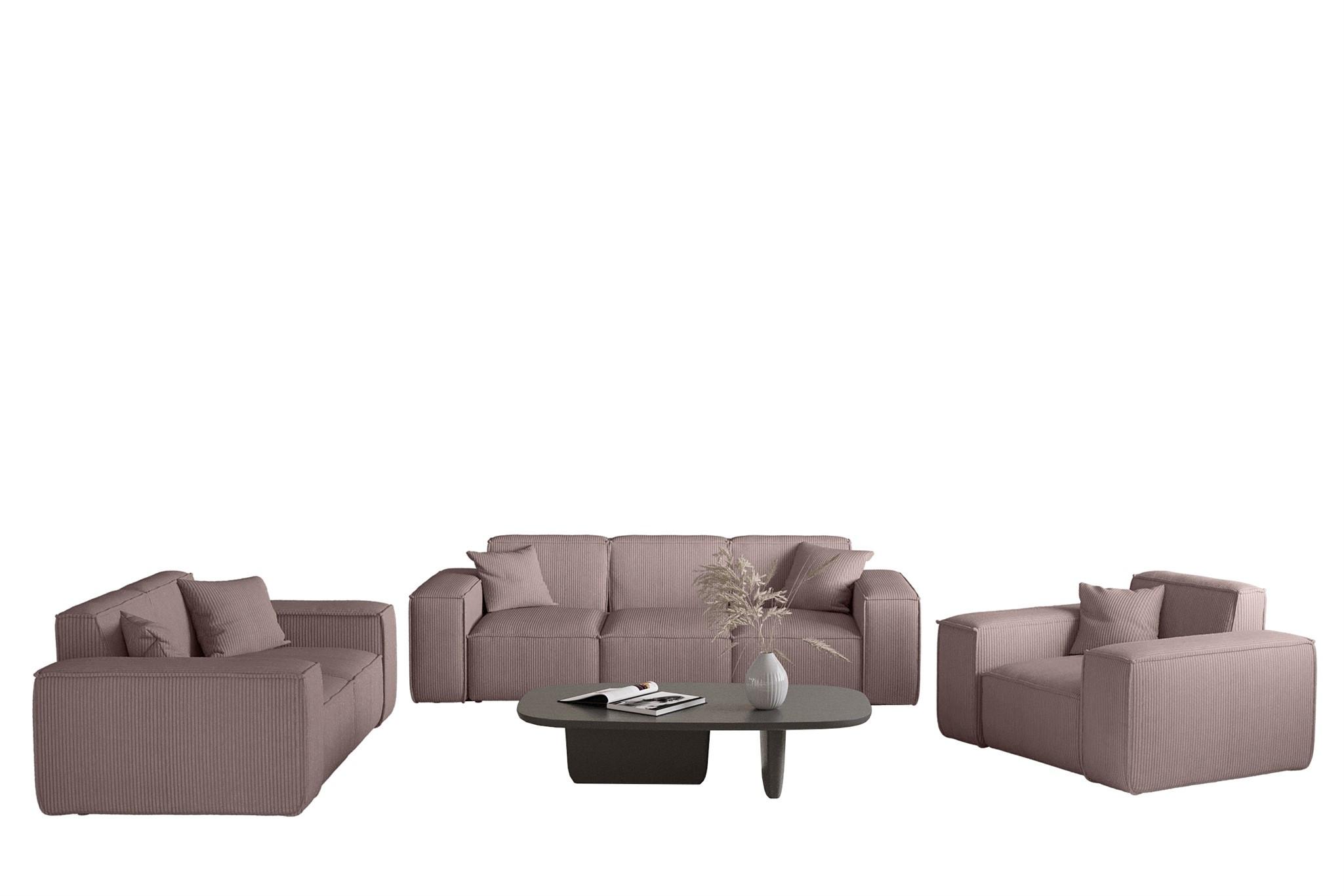 SOFASET Celes Premium 3-2-1 Stoff Scala - Lila, Holzwerkstoff/Textil (225/73/88cm) - Fun Möbel