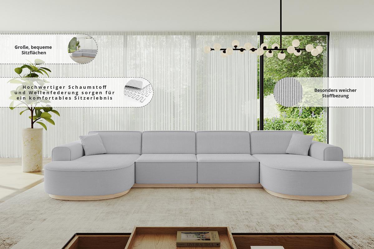 WOHNLANDSCHAFT MARI-U2 - 388x171x79 cm Grün Bouclé - Schwarz/Grün, Holzwerkstoff/Kunststoff (388/79/171cm) - ALTDECOR