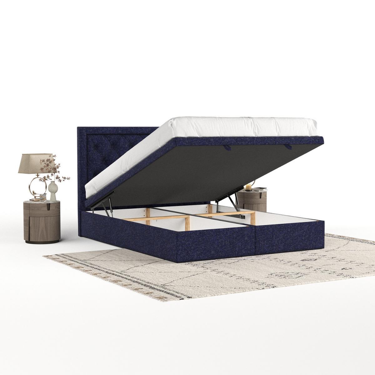 POLSTERBETT Nicobar mit Stauraum 200/200 cm Marineblau im Alta Stoff - Schwarz/Dunkelblau, Holz/Holzwerkstoff (200/200cm) - AltaBeds