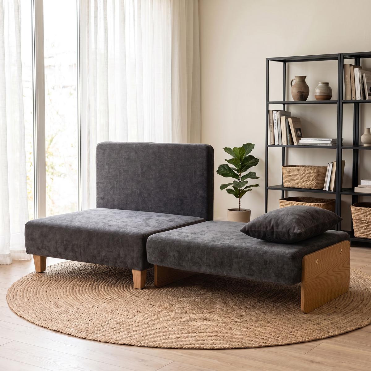 SCHLAFSESSEL Polyester Dunkelgrau - Dunkelgrau/Naturfarben, Holz/Textil (63/89/94cm) - HOMCOM