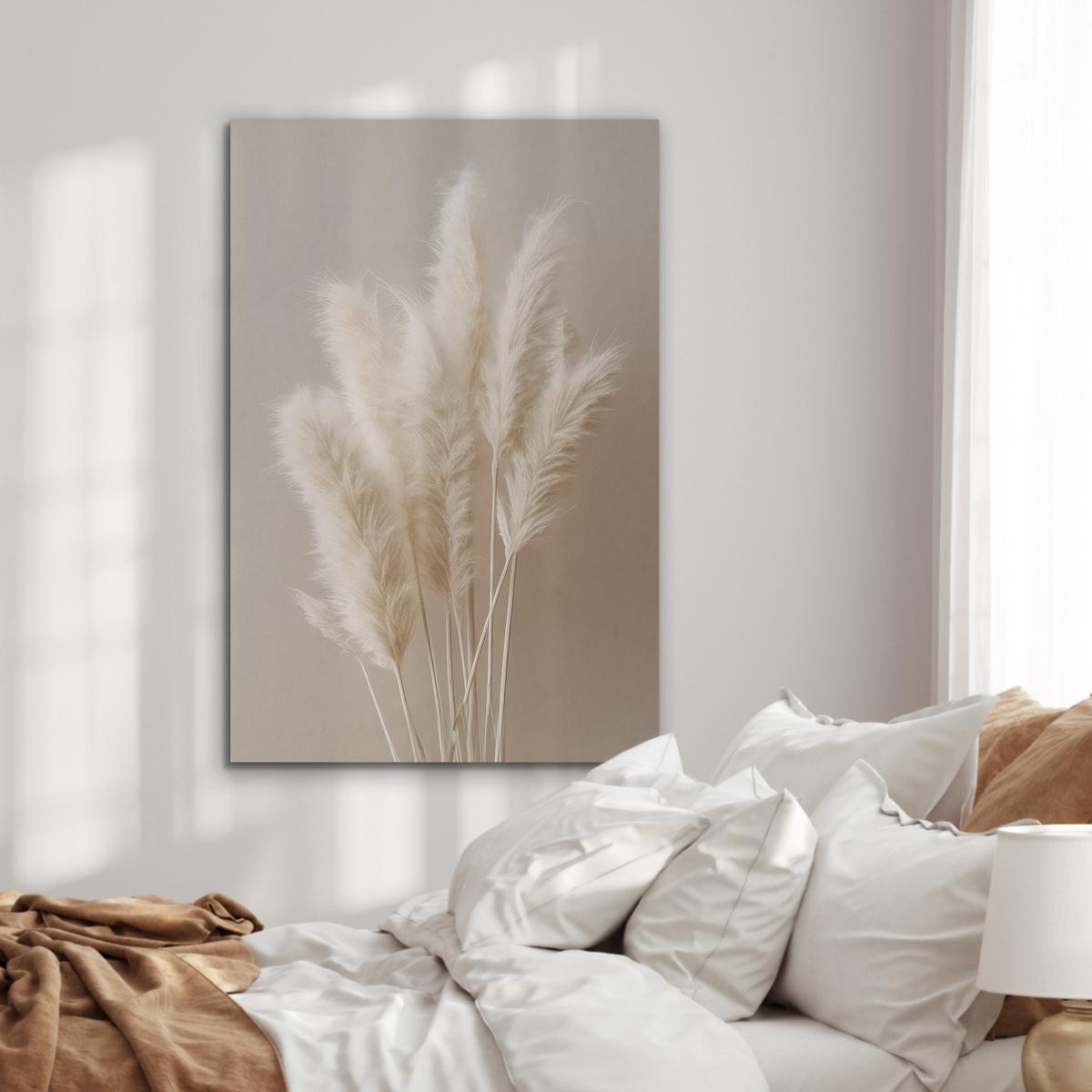 AKUSTIKBILD Pampasgras - Federn - Pastell - Weiß Wanddeko 60x90 cm - Naturfarben, Kunststoff (60/90/0.9cm) - MuchoWow