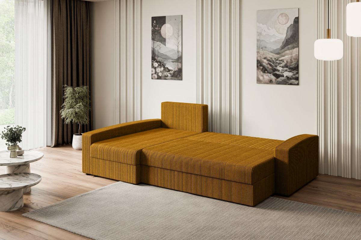 ECKSOFA mit Schlaffunktion und Bettkasten ALESIA-L 231x140x90 cm Senfgelb Cord - Gelb/Silberfarben, Holzwerkstoff/Kunststoff (231/140cm) - ALTDECOR