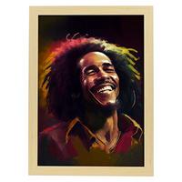 POSTER Bob Marley Im Vollfarb-Porträt-Stil A4 Rahmen Aus Hellem Holz - Beige, Papier (29.7/5/21cm) - Nacnic