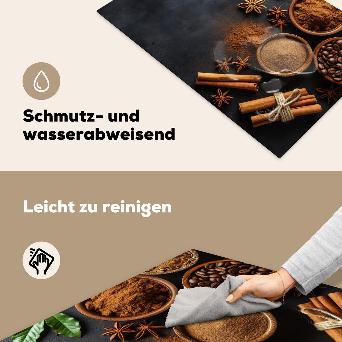HERDABDECKPLATTE Zimt - Beton - Kaffee - Zimtstangen - Gewürze Abdeckung Ceranfeld 81.2x52 cm - Mokka, Kunststoff (81.2/52/0.2cm) - MuchoWow