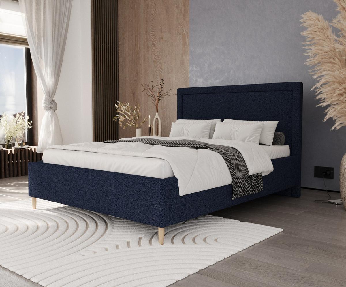 POLSTERBETT Vega 120/200 cm Marineblau im Riva Stoff - Naturfarben/Dunkelblau, Holz/Holzwerkstoff (120/200cm) - AltaBeds
