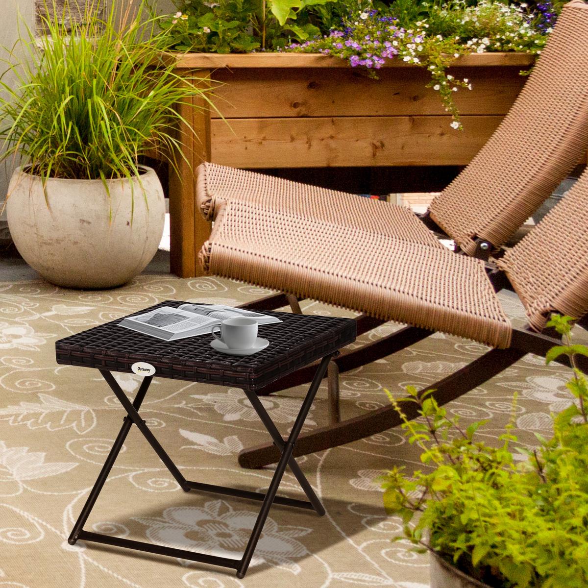 GARTENKLAPPTISCH, Braun, Stahl, PE-Rattan - Braun, Kunststoff (40/40/40cm) - Outsunny