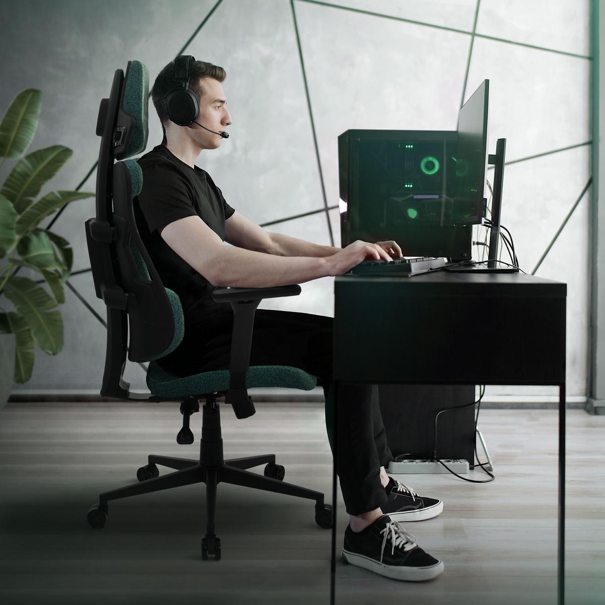 GAMINGSTUHL mit Stoffbezug in Grün Individuell Einstellbar - Schwarz/Grün, Kunststoff/Textil (69/142/68cm) - ML-DESIGN