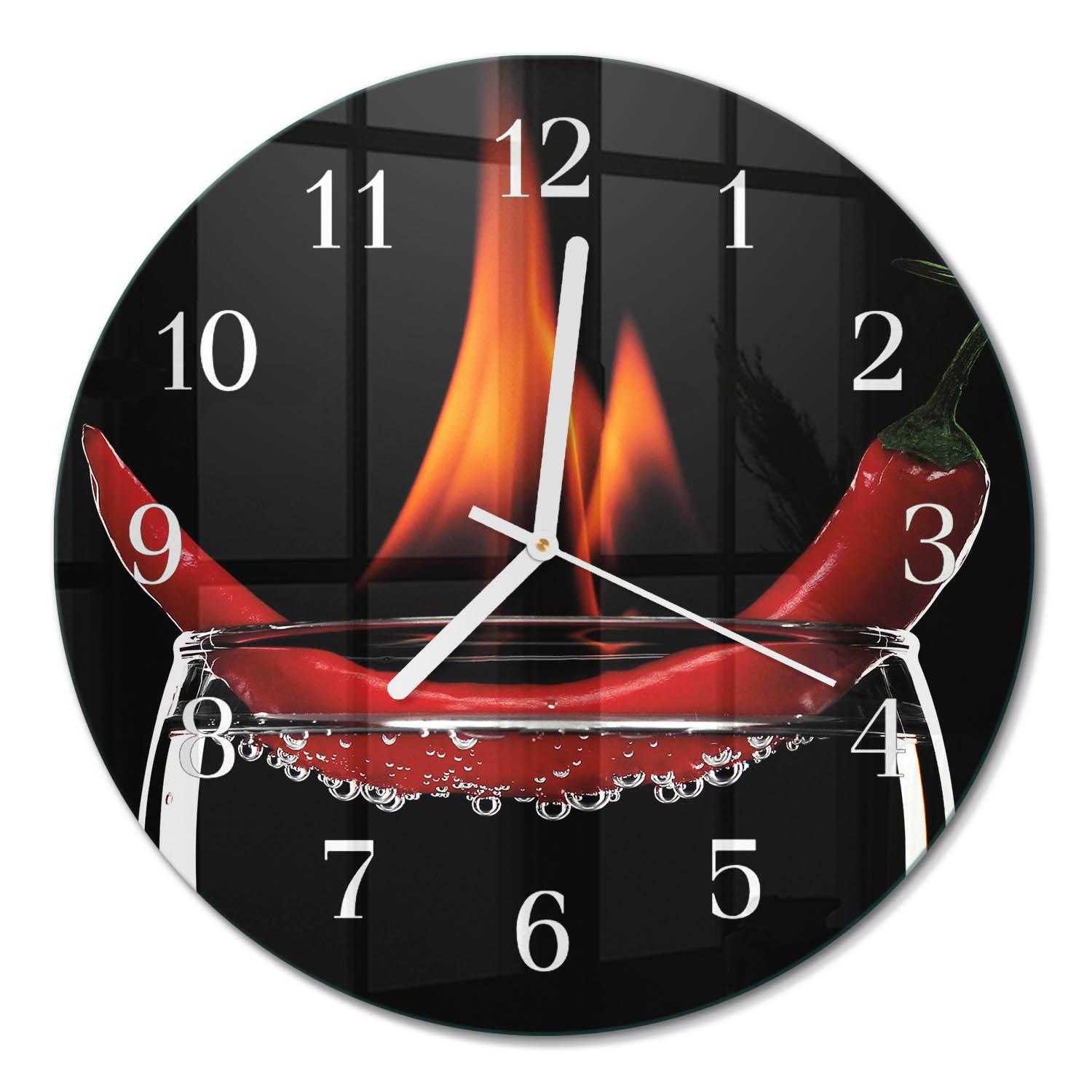 WANDUHR aus Glas Ø30 cm - Chili-Feuer - Rot, Glas (30/30/0.4cm) - TULUP