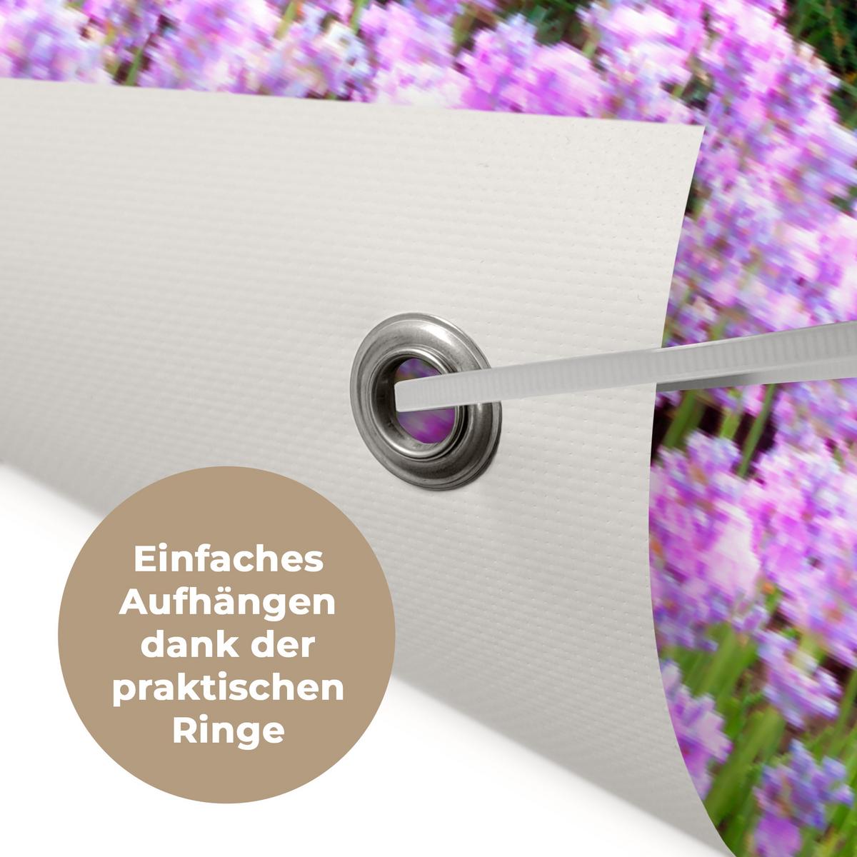 GARTENPOSTER Blumen - Lavendel - Lila - Himmel - Sonnenuntergang - Wiese - Natur Poster für draußen 180x120 cm - Flieder, Kunststoff (180/120/0.2cm) - OnlyWow