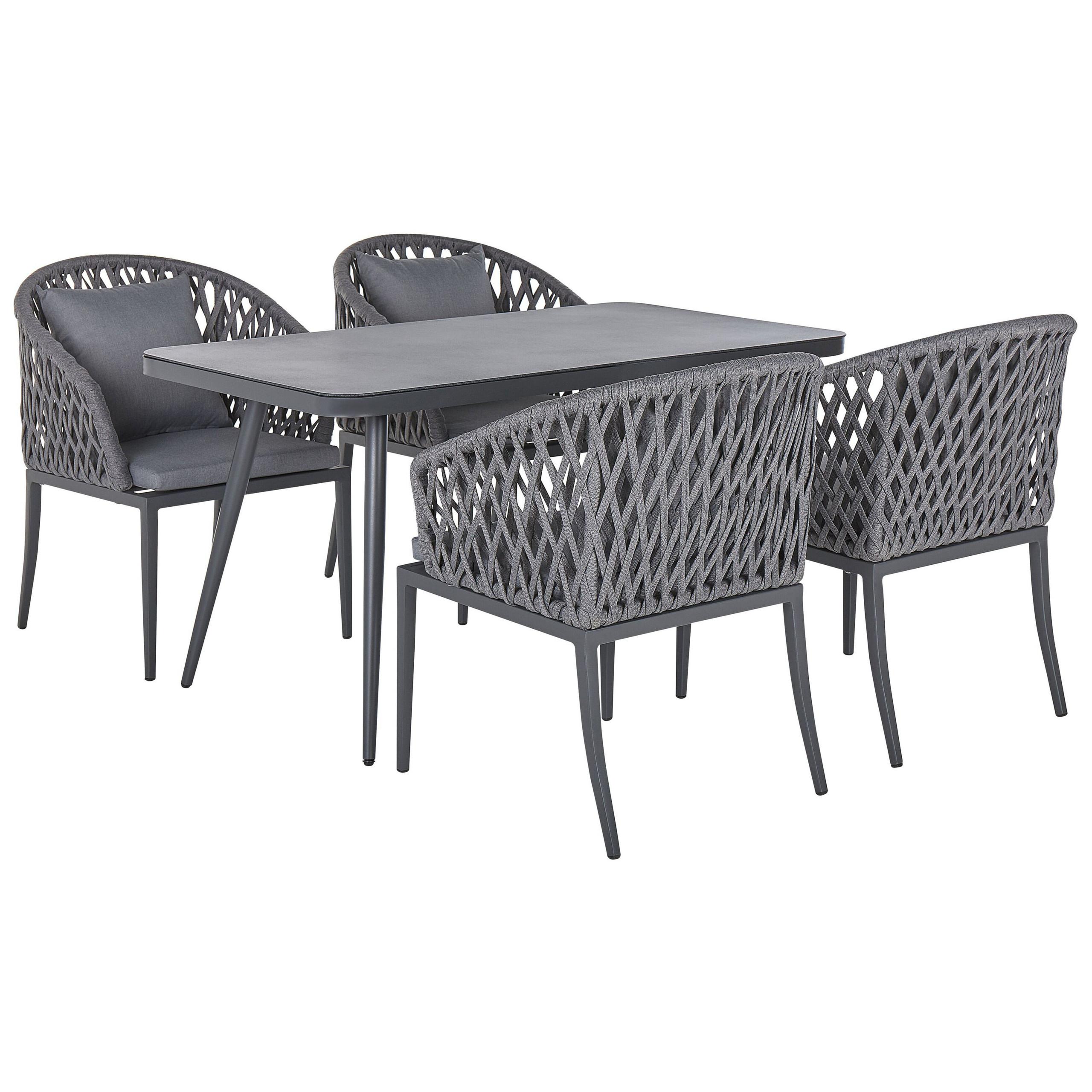 GARTENMÖBEL-SET 4-Sitzer Aluminium/Flechtseil grau Lipari - Grau, Metall - Beliani