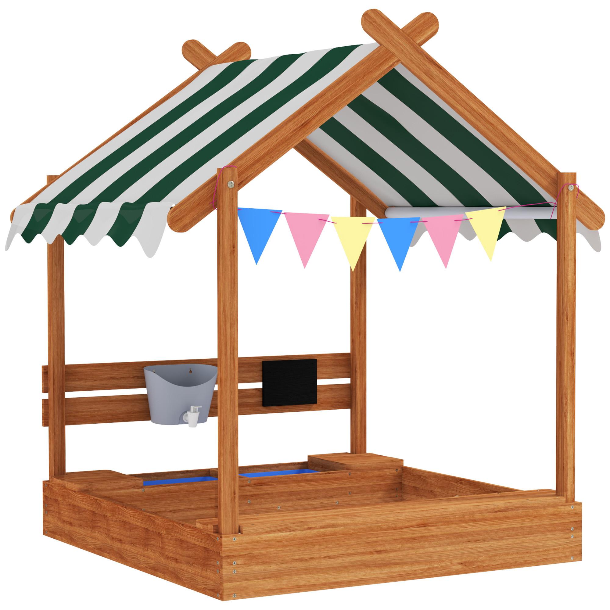 SANDKASTEN mit Dach, Sandkiste aus Holz mit Sitzplatz, Spielhaus für 3-7 Jahre - Orange, Holz (124/116/146cm) - Outsunny