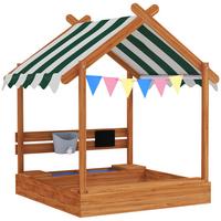 SANDKASTEN mit Dach, Sandkiste aus Holz mit Sitzplatz, Spielhaus für 3-7 Jahre - Orange, Holz (124/116/146cm) - Outsunny