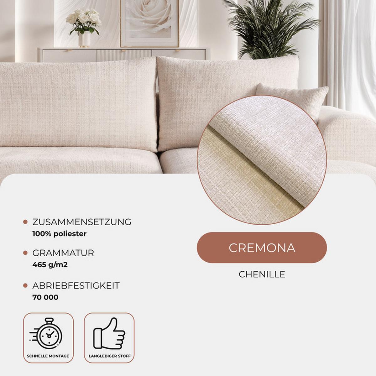 ECKSOFA BLOOM Links mit Schlaffunktion und Bettkasten Creme - Creme, Kunststoff/Textil (263/150cm) - Idohome