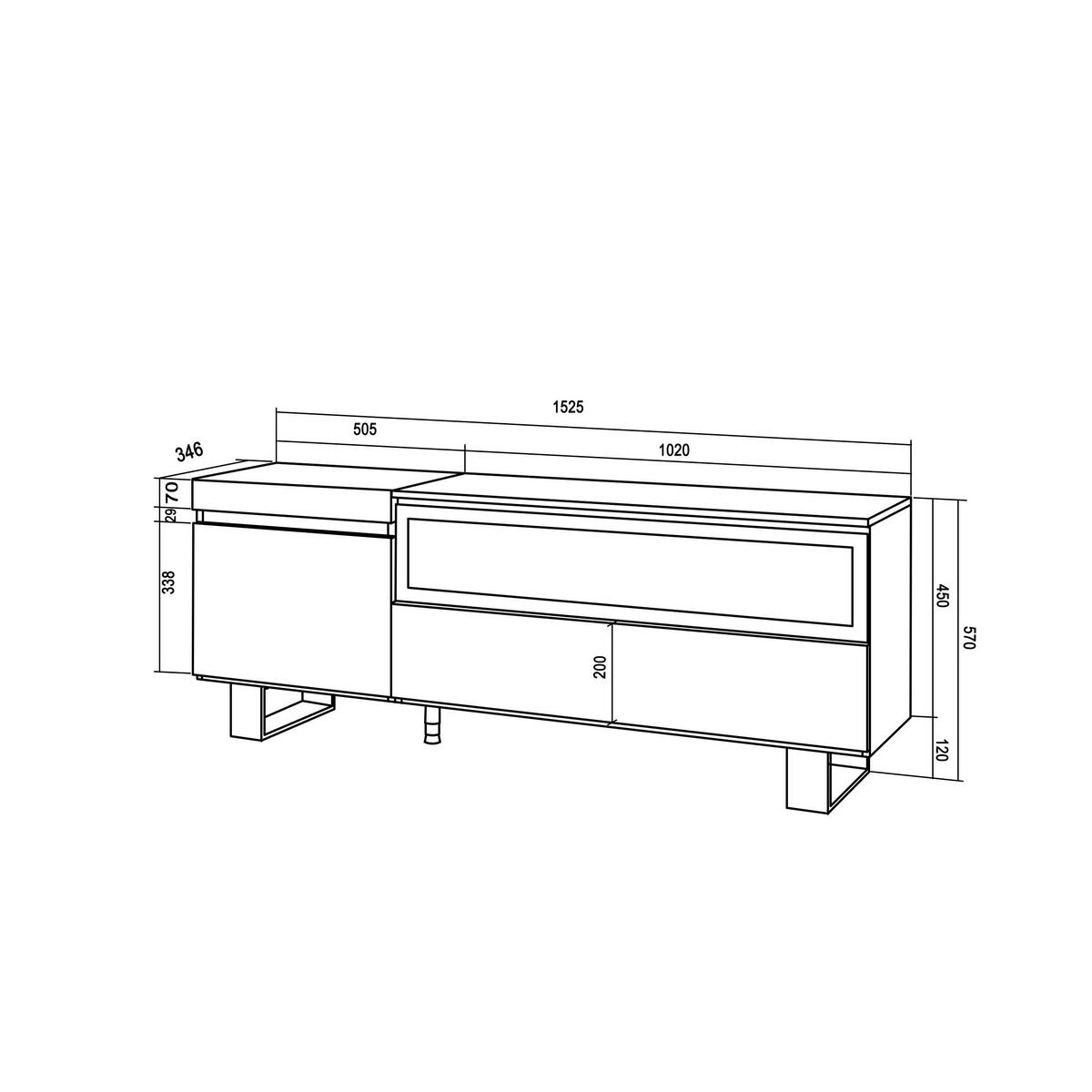 LOWBOARD, mit Elektrokamin, Weiß, Schwarz, 150/35/57cm - Weiß, Holzwerkstoff (150/57/35cm) - Skraut Home