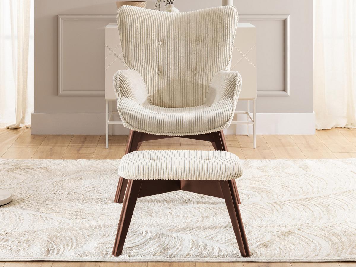 LOUNGESESSEL mit Fußhocker Lenari Beige Cordstoff mit Füßen in Braun - Beige/Braun, Holz/Textil (71/96/86cm) - S-Style Möbel