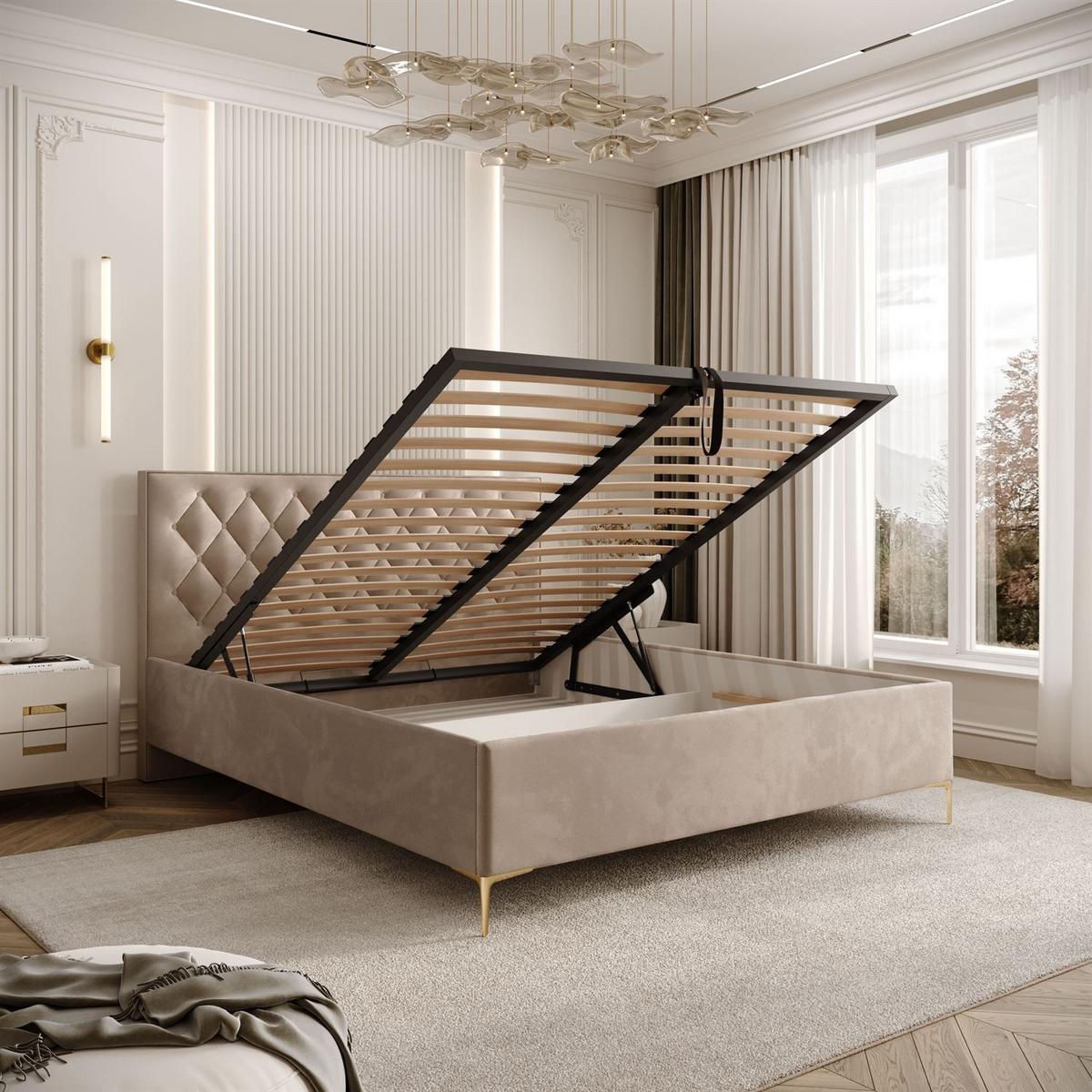 POLSTERBETT INEZ mit Bettkasten 180x200 cm Royal Velvet 170 - Beige, Textil - Lookway