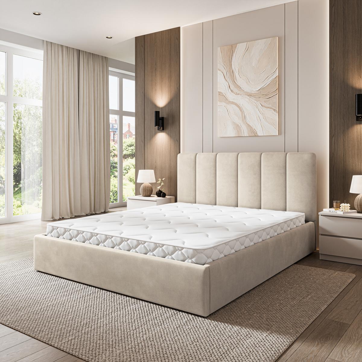 POLSTERBETT NEMIS 140x200 cm mit Bettkästen - Beige - Beige, Holz (140/200cm) - MASSENO
