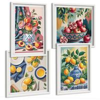 BILDER SET 4er Set - 50x50 cm & 40x60 cm Weißer Rahmen - Blumen und Früchte in Vasen - Weiß, Kunststoff (50/50cm) - TULUP