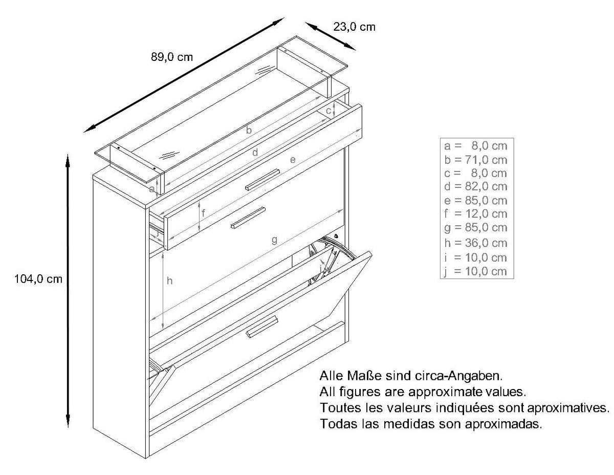 SCHUHSCHRANK Loret Eiche Skandi - Honigeiche, Holzwerkstoff (89/104/23cm) - Vladon