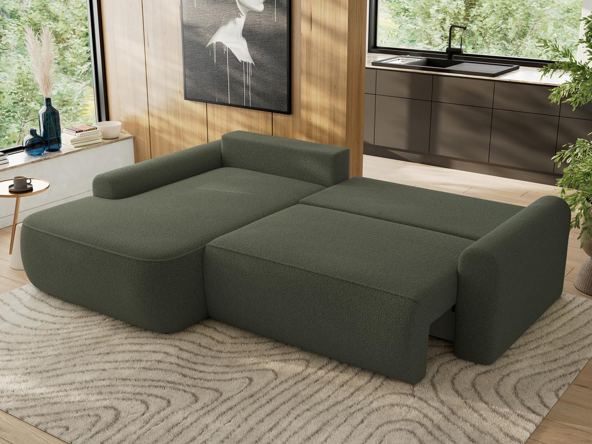ECKSCHLAFSOFA CUBO L Dunkelgrün Boucle - links - Dunkelgrün/Schwarz, Kunststoff/Textil (273/187cm) - MKS