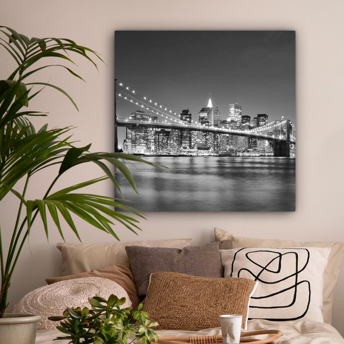 LEINWANDBILD New York - Brücke - Brooklyn - Schwarz und weiß - Architektur Deko Groß 90x90 cm - Schwarz, Textil (90/90cm) - MuchoWow