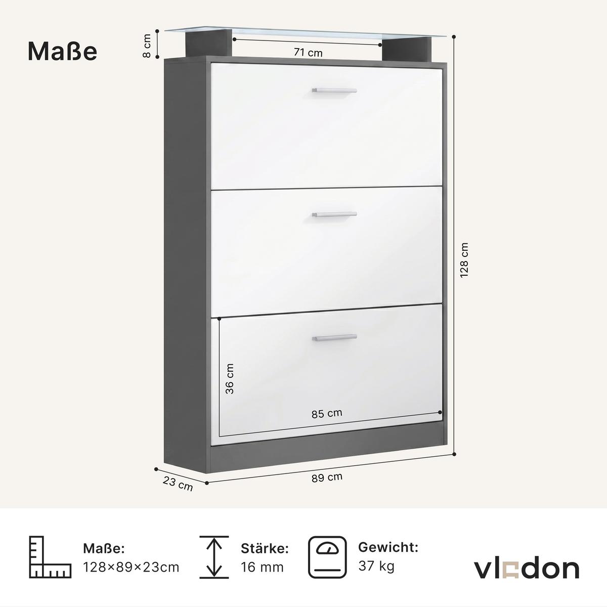 SCHUHSCHRANK Lavia Front in Eiche sägerau - Eiche San Remo, Holzwerkstoff (89/128/23cm) - Vladon