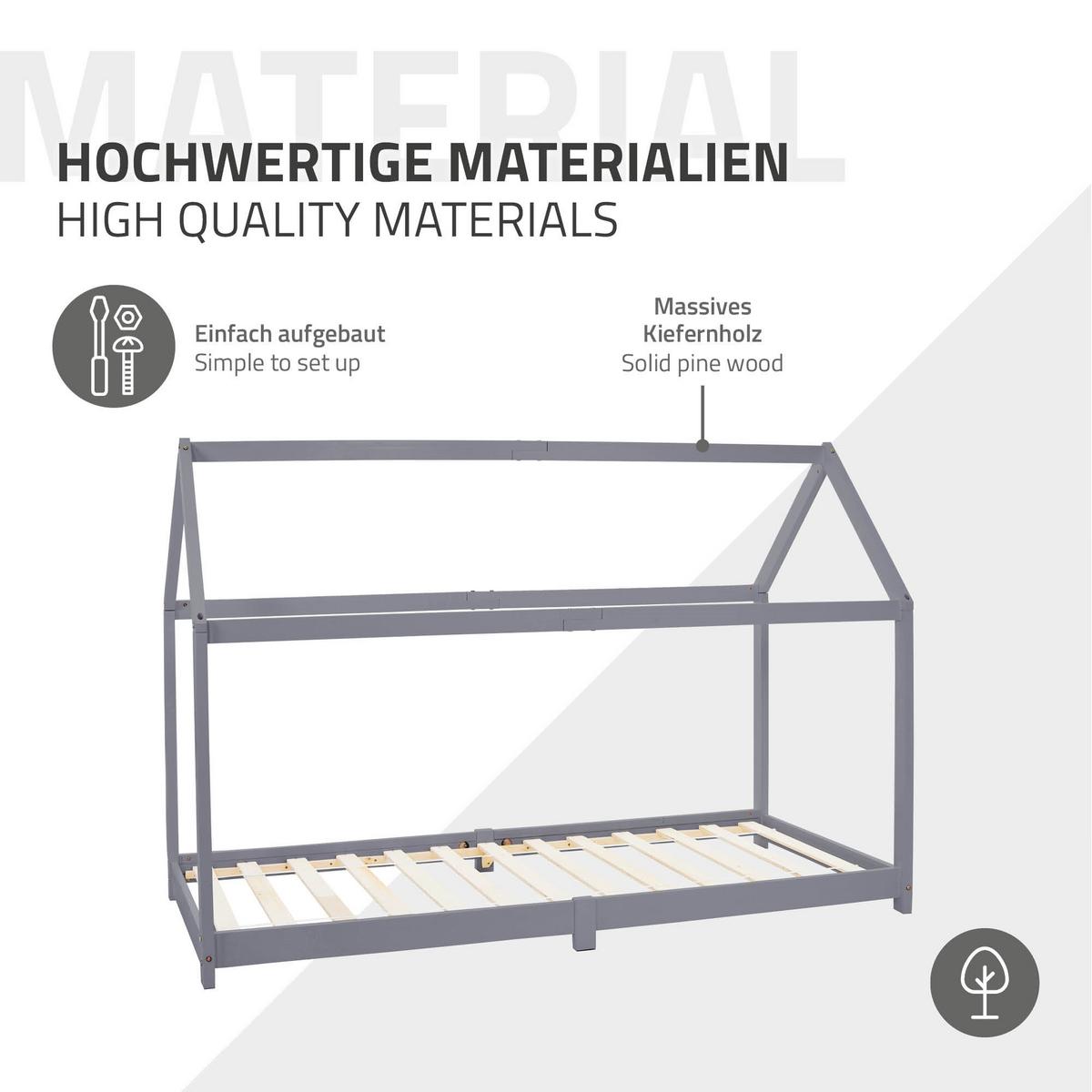KINDERBETT mit Dach 90x200 cm Hellgrau - Hellgrau, Holz (90/200cm) - ML-DESIGN