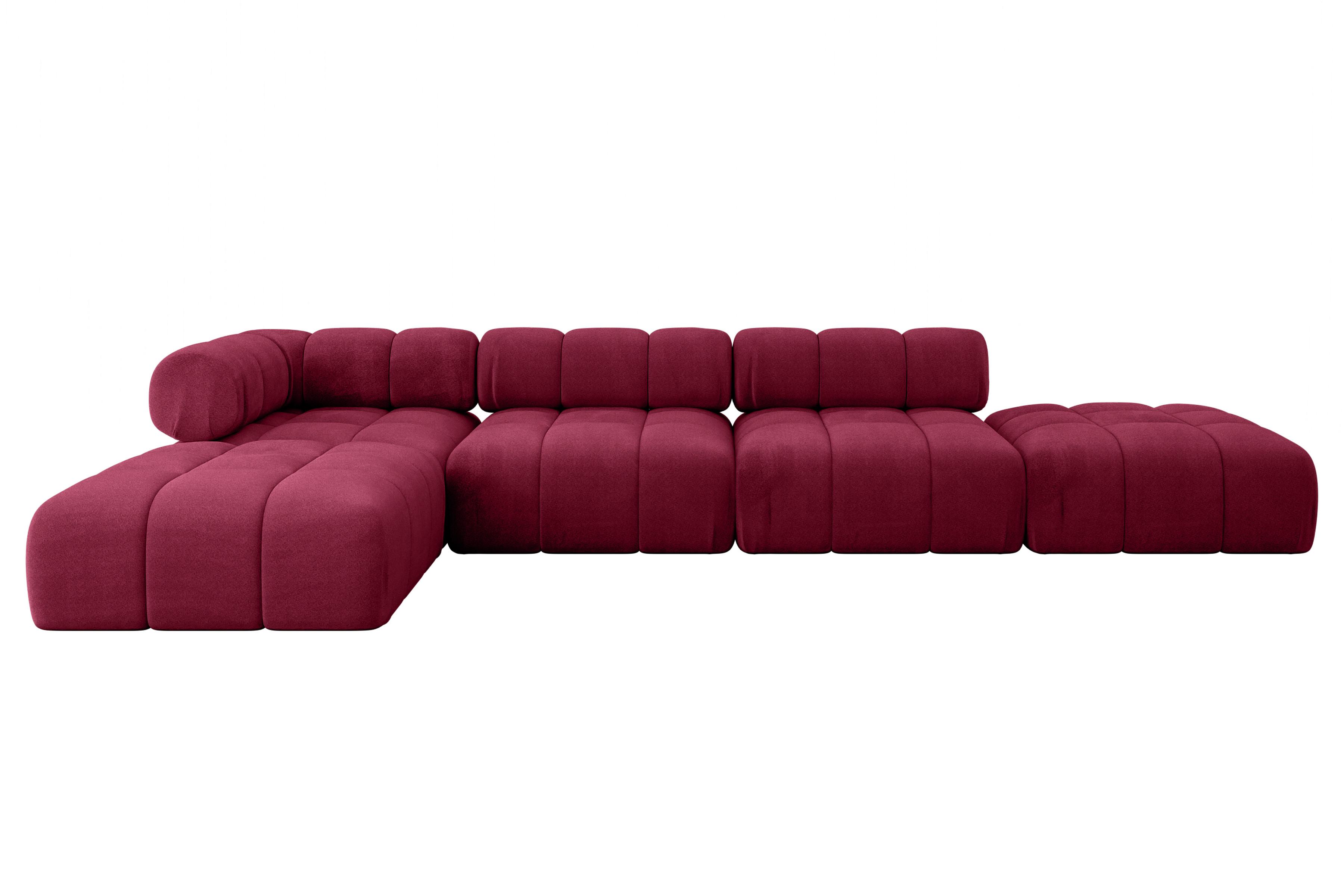 ECKSOFA modulares Sofa Kerru-L2 - 380x190x70 cm Bordeauxrot Velours - Bordeaux, Holzwerkstoff/Textil (380/190cm) - ALTDECOR