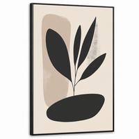 LEINWAND Bilder mit Rahmen - Pflanze - Beige - Japanisch - 100x150 - Schwarz, Textil (100/150cm) - MuchoWow