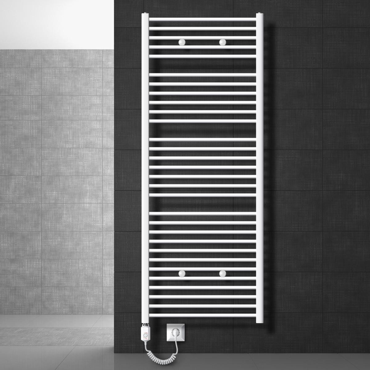 BADHEIZKÖRPER elektrisch Sahara 750x1800 mm Weiß gerade mit Heizstab 1200W - Weiß, Metall (3/180/75cm) - LuxeBath