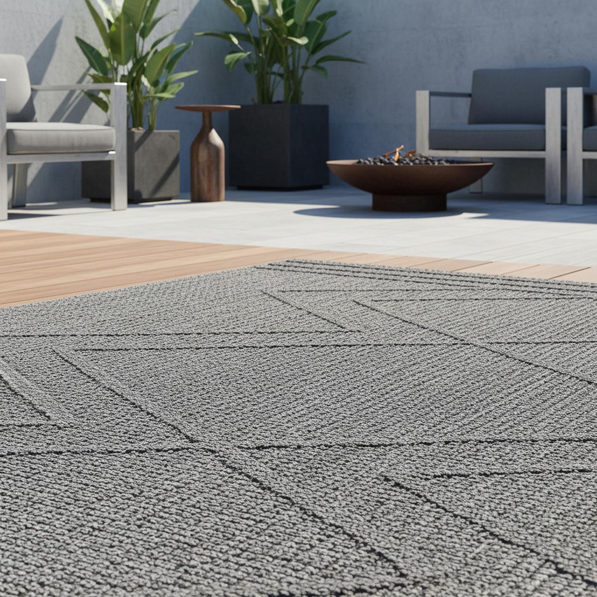 TEPPICH Outdoor IMST in Grau, im Boho-Stil, aus Polypropylen, 240 x 340 cm - Grau, Textil (340/240cm) - KADIMA DESIGN