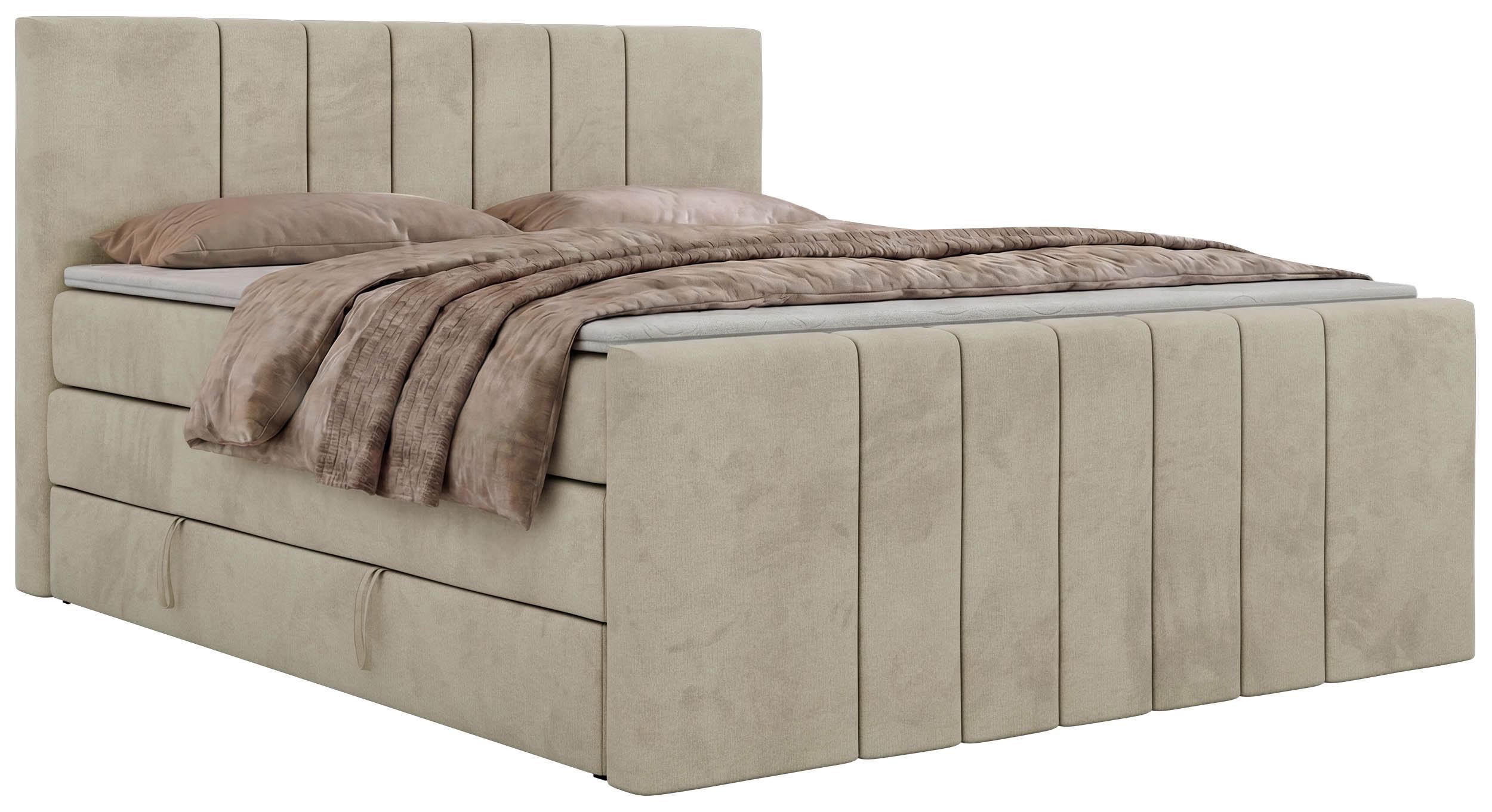 BOXSPRINGBETT INERO DUO KING 200/200 - Beige Velvet - Topper Visco - H4 - Beige/Schwarz, Kunststoff/Textil (200/200cm) - MKS