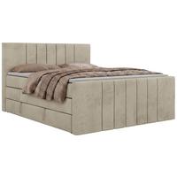 BOXSPRINGBETT INERO DUO KING 200/200 - Beige Velvet - Topper Visco - H3 - Beige/Schwarz, Kunststoff/Textil (200/200cm) - MKS