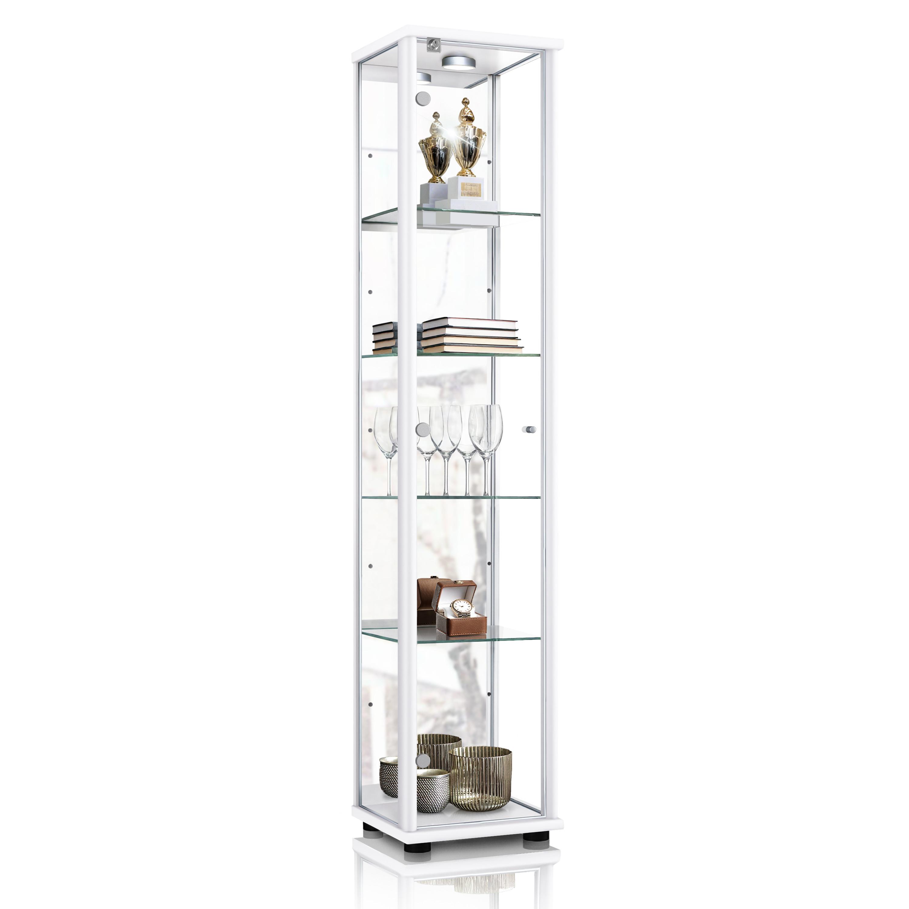 GLASVITRINE 33/37/176 cm mit Spiegel, LED, Schloss & 4 höhenverstellbaren Glasböden - Transparent/Silberfarben, Glas/Holzwerkstoff (37/176/33cm) - K-Möbel
