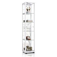 GLASVITRINE 33/37/176 cm mit Spiegel, LED, Schloss & 4 höhenverstellbaren Glasböden - Transparent/Silberfarben, Glas/Holzwerkstoff (37/176/33cm) - K-Möbel