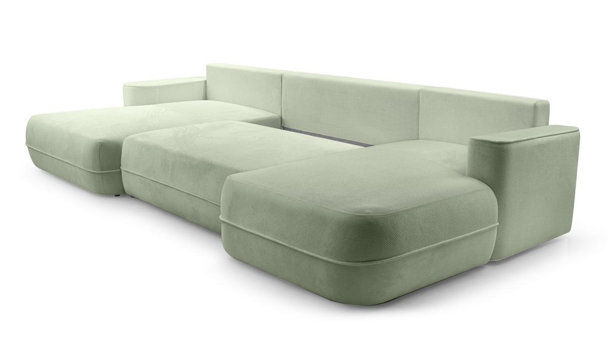 WOHNLANDSCHAFT Peoni Salbeigrün 364/168/87 cm mit Schlaffunktion - Pastellgrün/Schwarz, Kunststoff/Textil (364/87/168cm) - AX Living