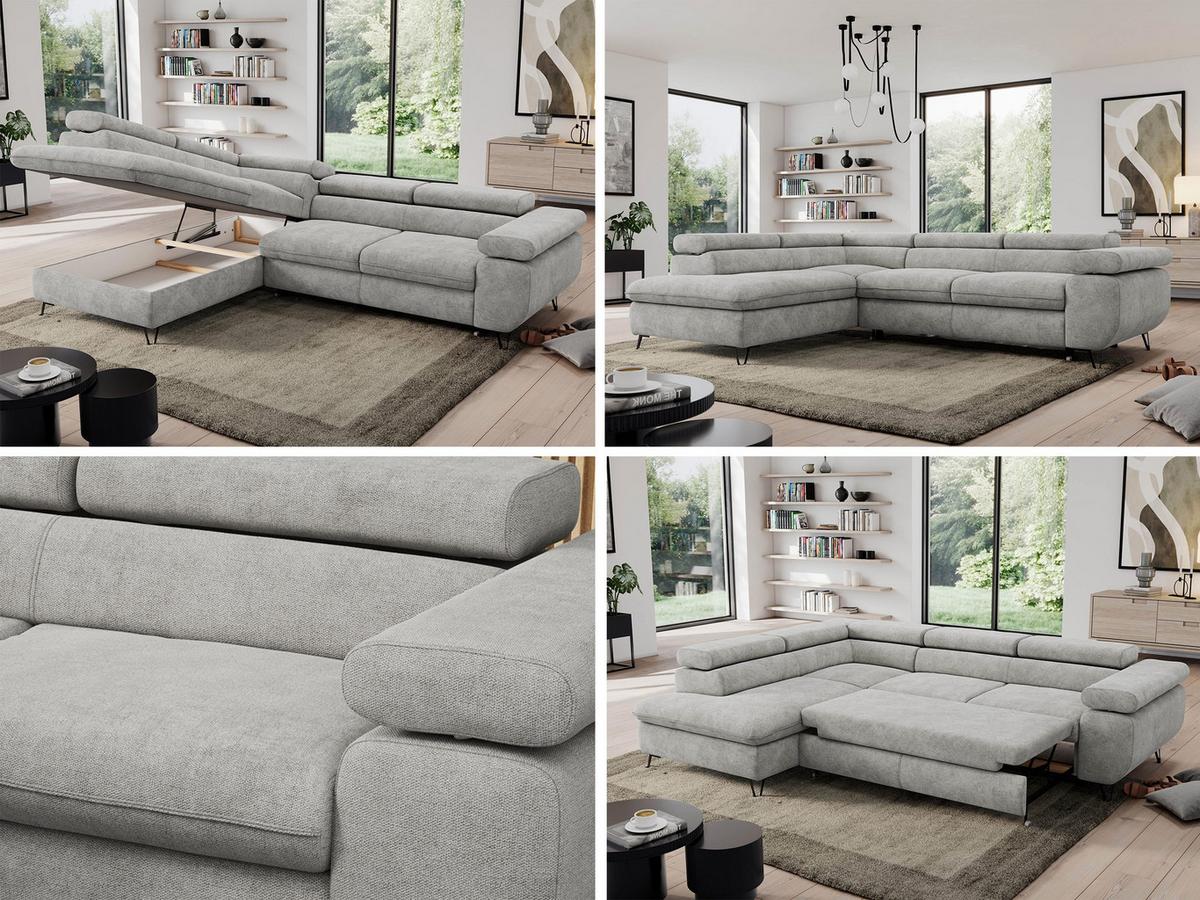 ECKSOFA PEDRO L Hellgrau Struktur - Links Seite - Hellgrau/Schwarz, Textil/Metall (208/273cm) - MKS