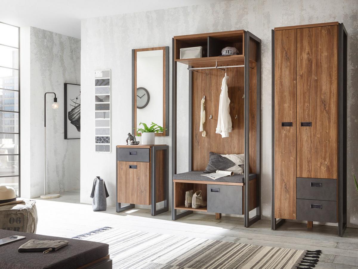 KOMMODE Eiche Stirling, Matera grau, Anrichte 55 x 81 cm - Eichefarben/Grau, Holzwerkstoff/Metall (55/81/33cm)