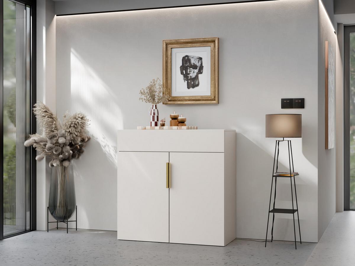 KOMMODE Kerkin 2D1S - Sandfarben/Goldfarben, Holzwerkstoff/Kunststoff (100/100/42cm) - MIRJAN24
