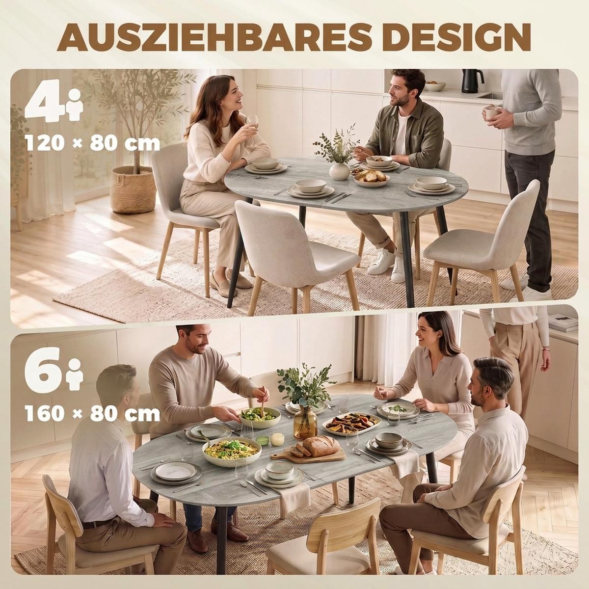 AUSZIEHBARER-ESSTISCH MDF Grau - Schwarz/Grau, Holzwerkstoff/Metall (160/80/75cm) - HOMCOM