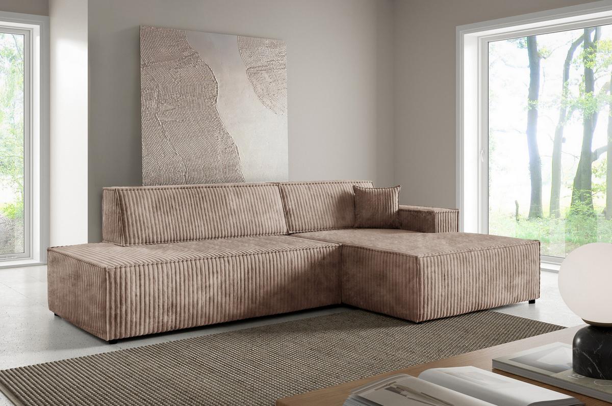 ECKSOFA TESSO L-S Braun Kordstoff mit Schlaffunktion - Braun, Holz (247/170cm) - MASSENO