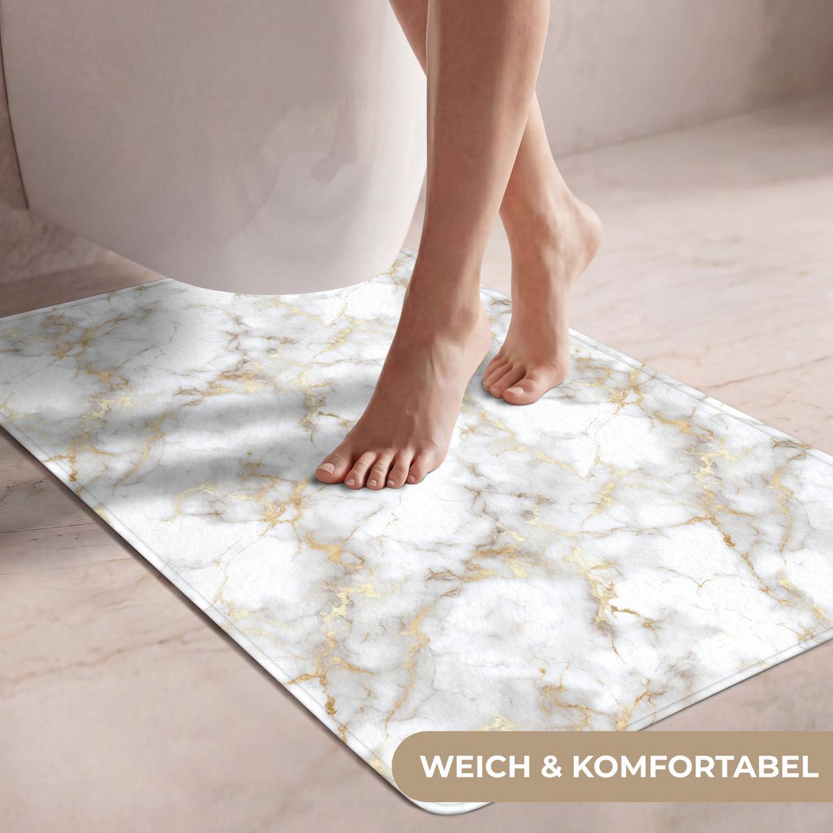 WC-VORLEGER Goldene Adern - Marmor - Weiß Toilettenvorleger 60x90 cm - Weiß, Textil (60/1cm) - OnlyWow