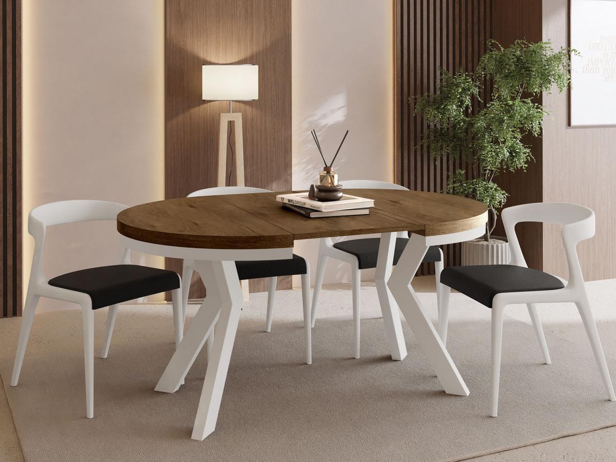 ESSTISCH Savio Weiß Neo rund ausziehbar verlängerbar, Eiche Braun Rustikal 80-130/80/77 cm - Alteiche/Weiß, Holz/Holzwerkstoff (80/130/77cm) - WFL GROUP