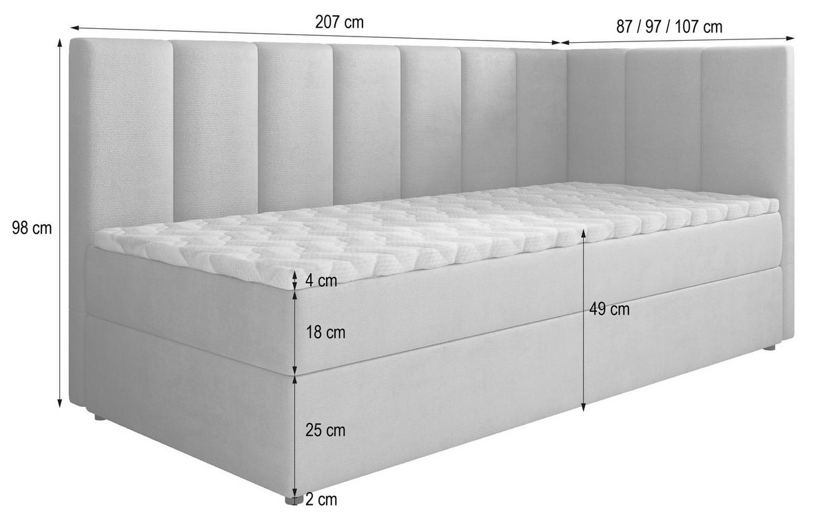 BOXBETT BEVE 80x200 cm mit Matratze und Topper, H2+H3 - Hellgrau - Hellgrau, Holz (80/200cm) - MASSENO