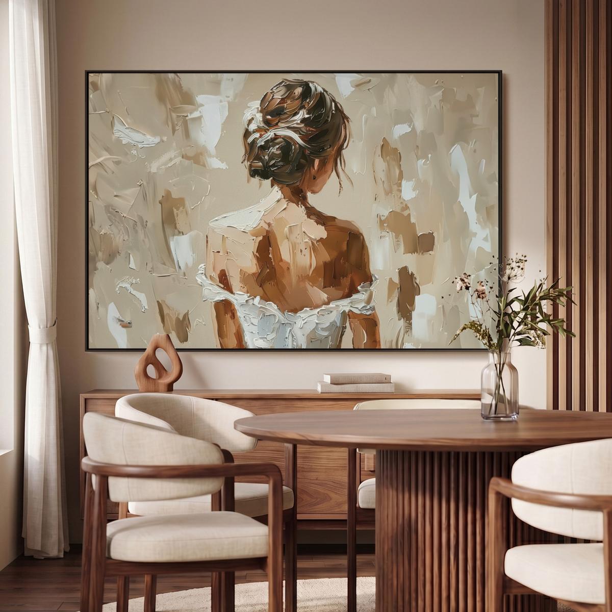 LEINWAND Bilder mit Rahmen - Frau - Farbe - Abstrakt - Beige - Modern - 120x80 - Sandfarben, Textil (120/80cm) - MuchoWow