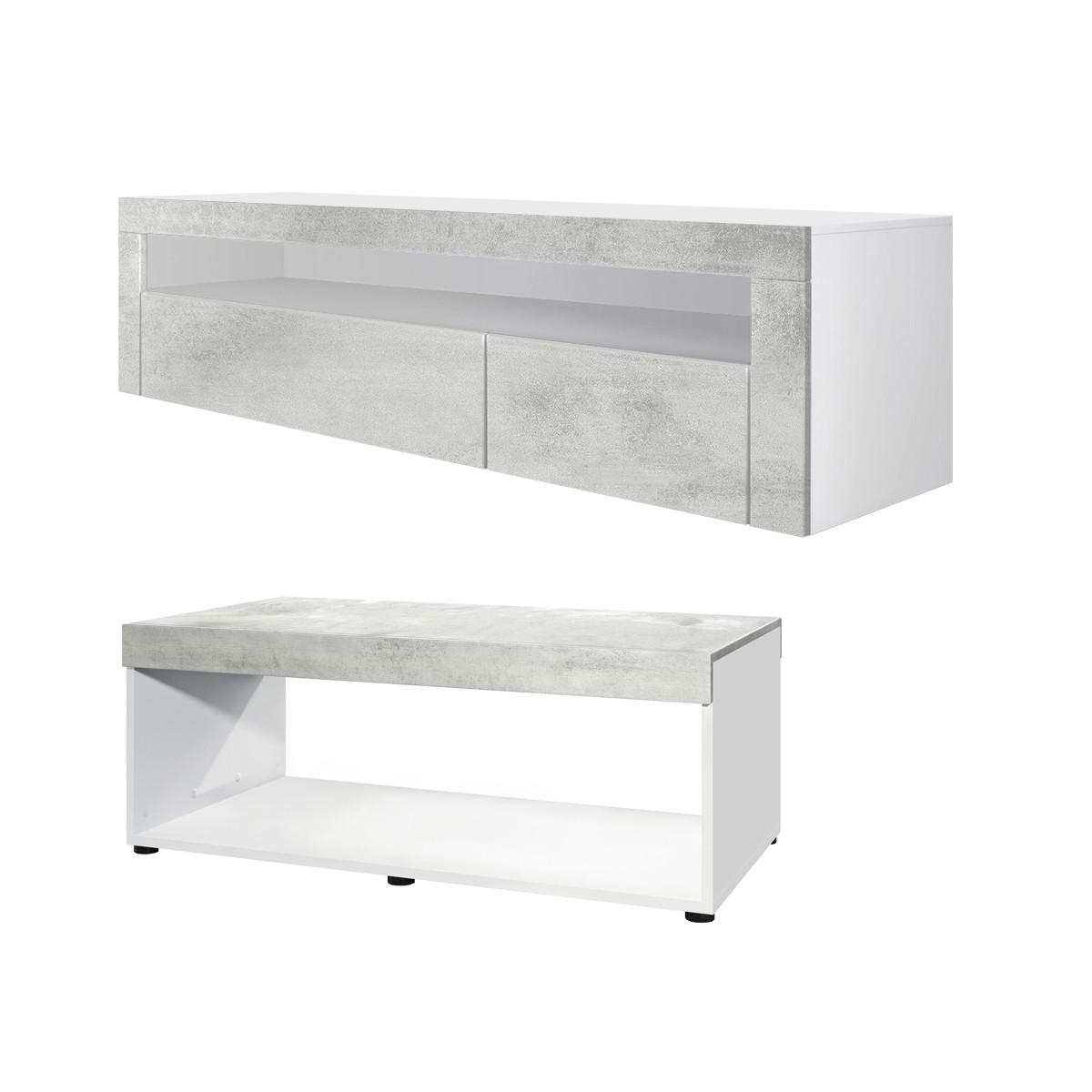 WOHNZIMMERSET Berlin Beton Oxid Optik - Hellgrau, Holzwerkstoff (155/46/40cm) - Vladon