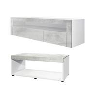 WOHNZIMMERSET Berlin Beton Oxid Optik - Hellgrau, Holzwerkstoff (155/46/40cm) - Vladon
