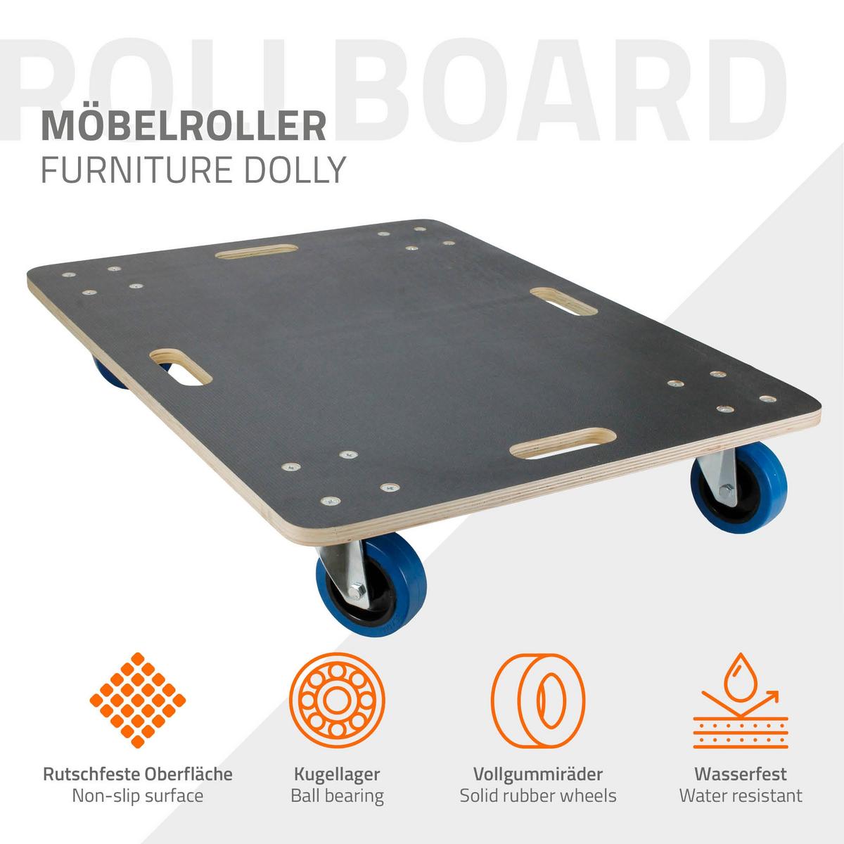 TRANSPORTROLLER 2er Set mit 4 Rollen 60x80 cm Traglast 800kg Siebdruck Holzplatte Black - Anthrazit, Holzwerkstoff (80/60/14.5cm) - ECD-Germany